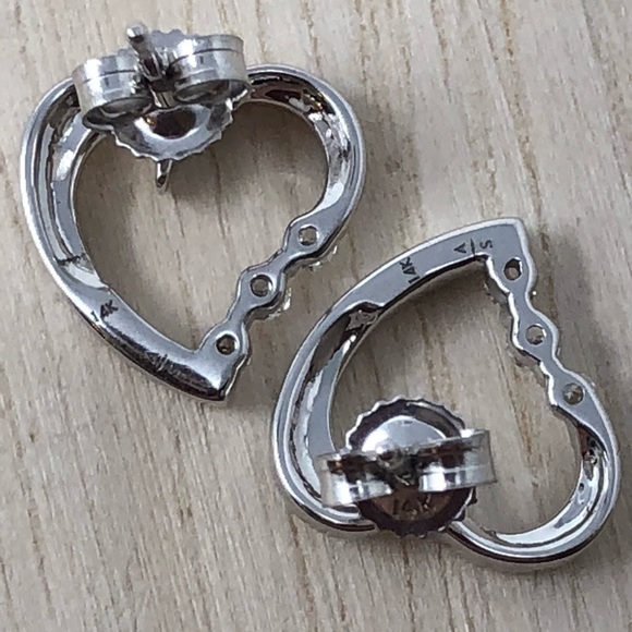 14k White Gold Diamond Earrings - Picture 2 of 5